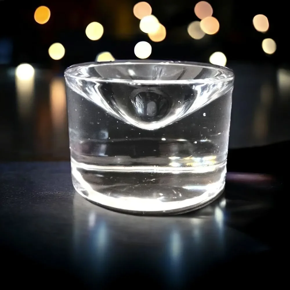 Heavy Clear Glass Crystal Paperweight Concave Hand Blown Handmade Round Vintage.